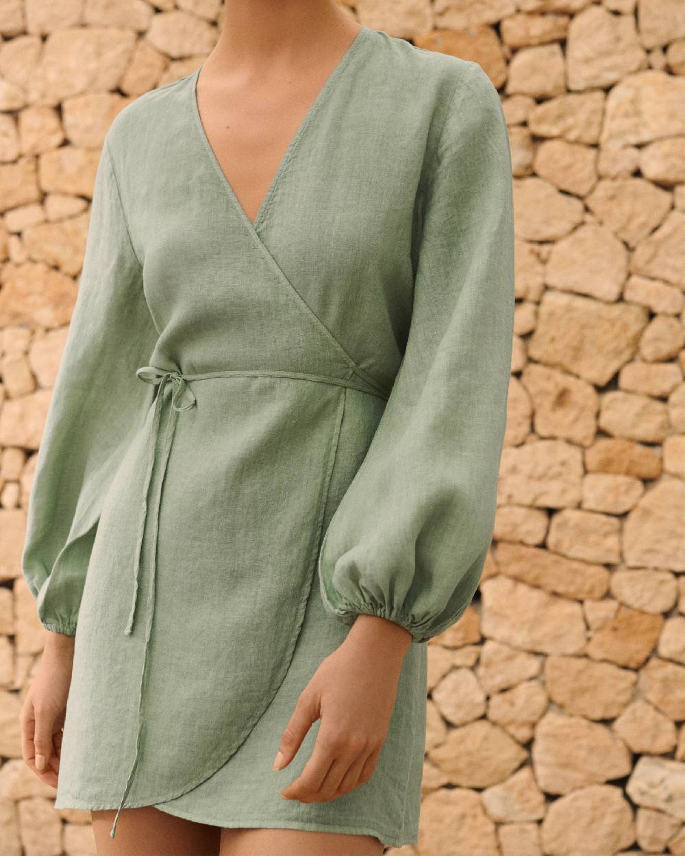 Manebí Linen Caracas Dress - Mineral Green Convenienza