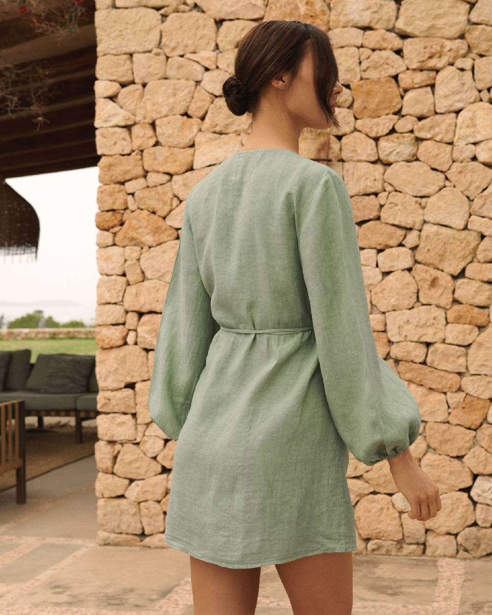 Manebí Linen Caracas Dress - Mineral Green Convenienza