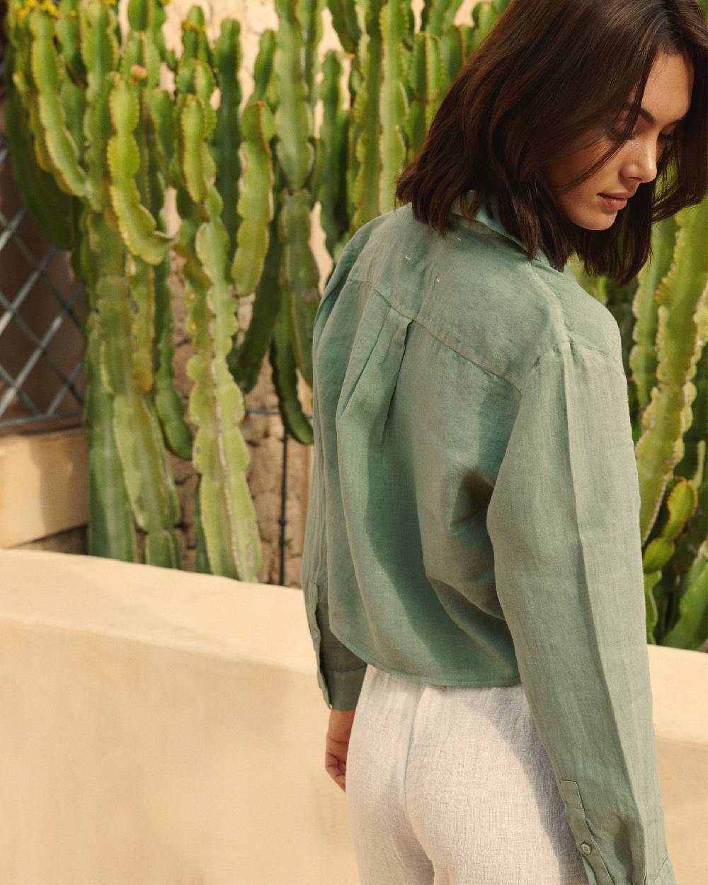 Manebí Linen Santos Shirt - Mineral Green Economico