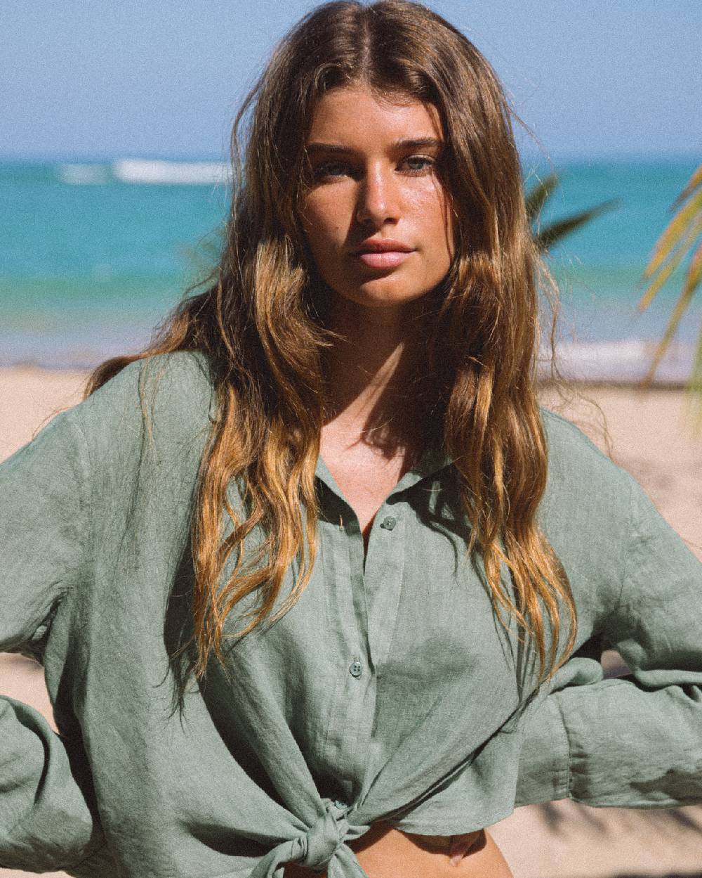 Manebí Linen Santos Shirt - Mineral Green Economico
