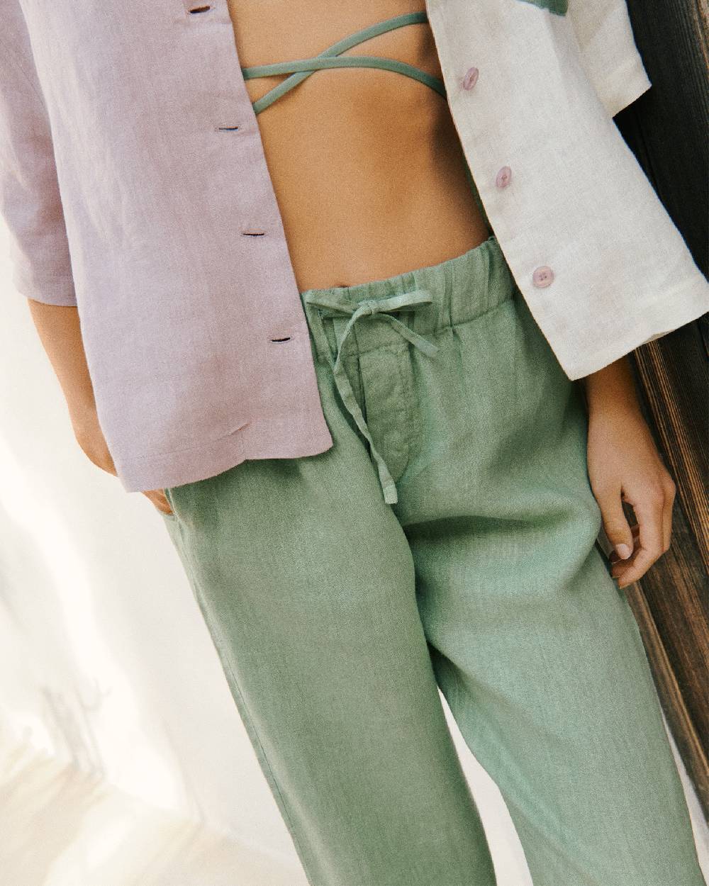 Manebí Linen Belem Trousers - Mineral Green Saldi