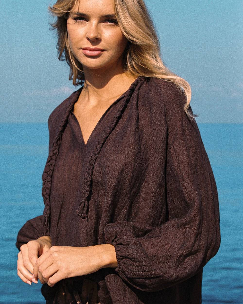 Manebí Linen Gauze Mykonos Shirt - Cocoa Italy