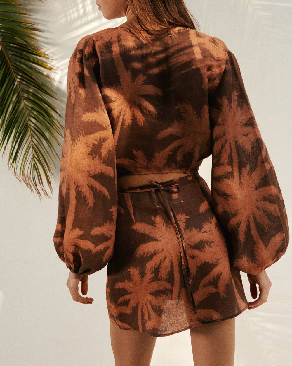 Manebí Printed Linen Antigua Top - Cocoa And Orange Rust Maxi Palm 2025