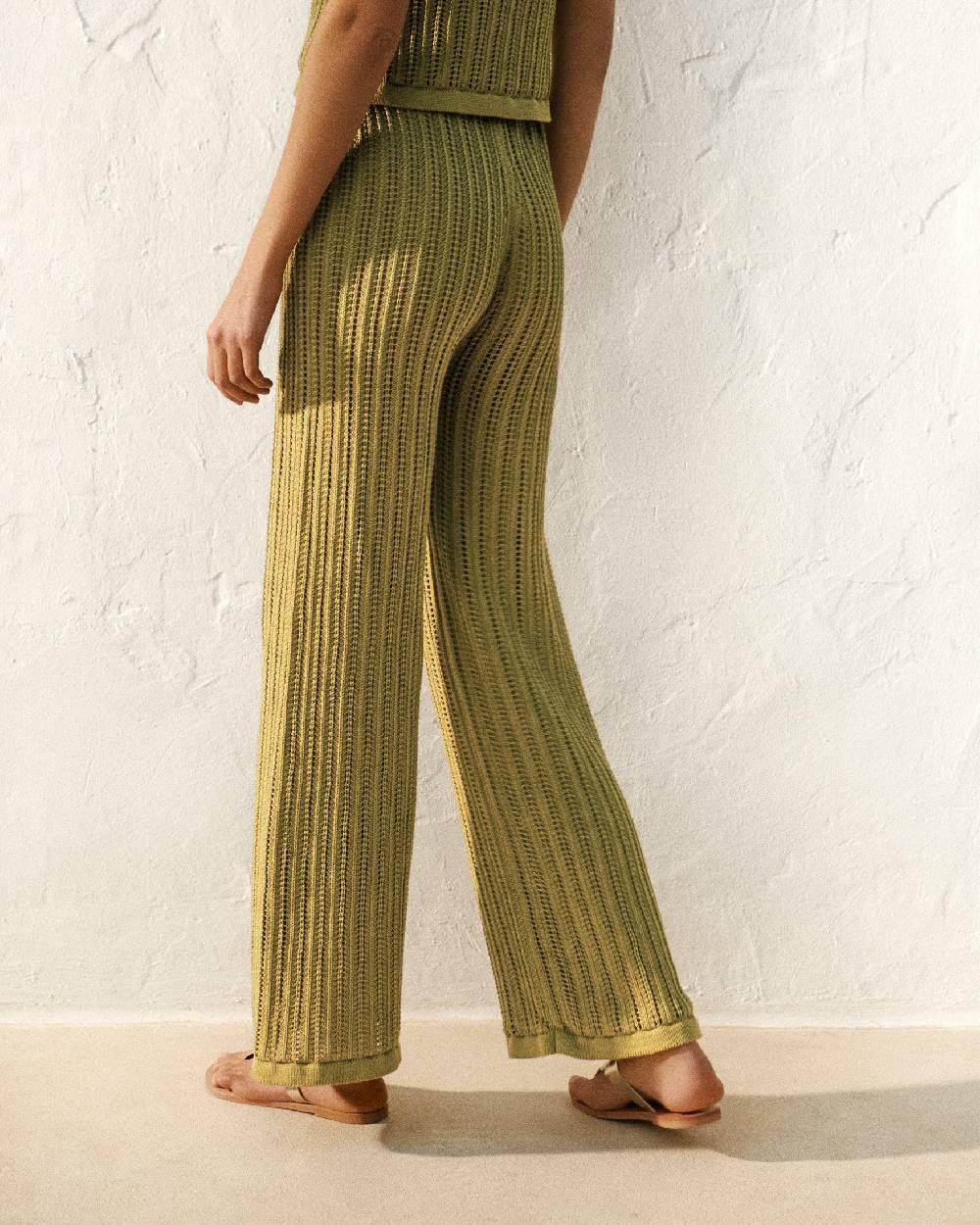 Manebí Cotton Crochet Lipari Trousers - Cactus Green Vendita
