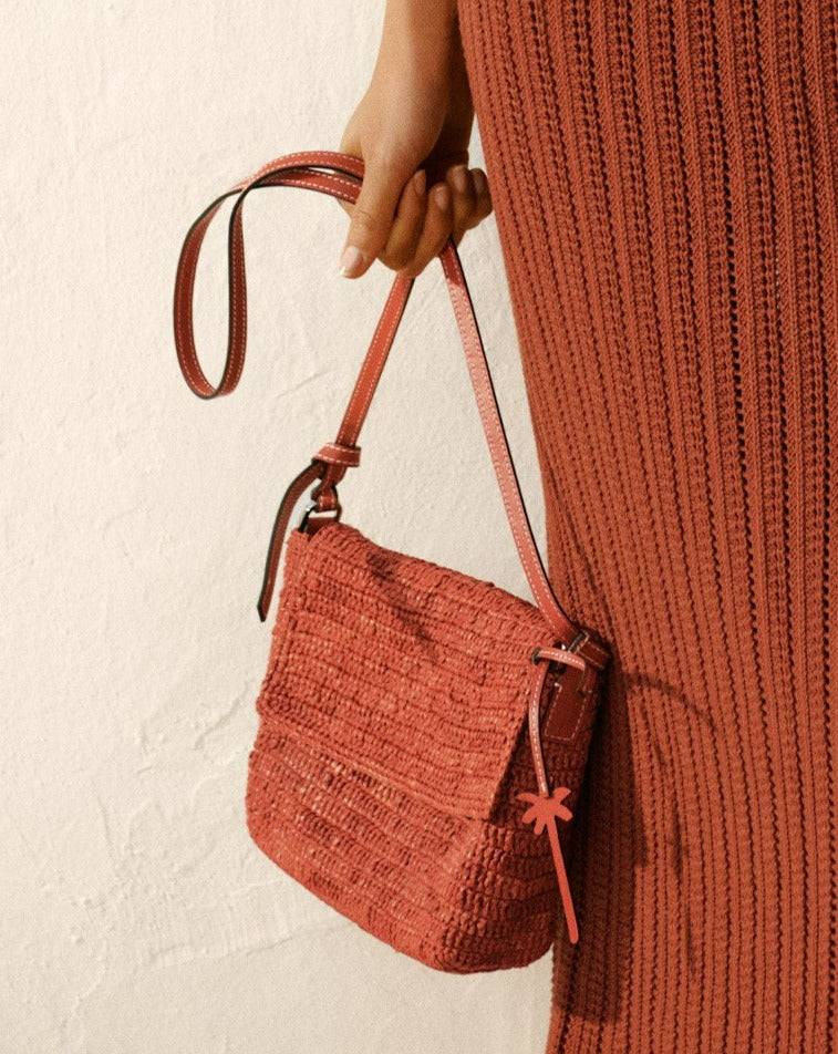 Manebí Raffia \u0026 Leather|Summer Night Bag Medium - Rust Soddisfazione Garantita