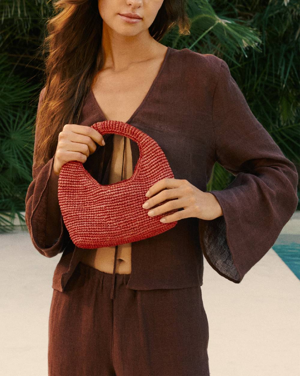 Manebí Raffia Halfmoon Bag - Rust Qualità Garantita