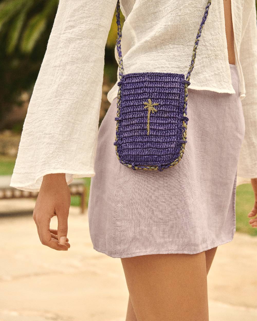 Manebí Raffia Phone Case - Summer Purple With Mineral Green Palm Shopping Online