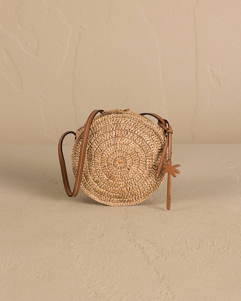 Manebí Raffia \u0026 Leather|Tamburine Bag Mini - Tan \u0026 Brown Prezzo Ridotto