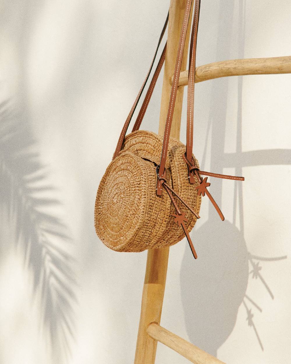 Manebí Raffia \u0026 Leather|Tamburine Bag Mini - Tan \u0026 Brown Prezzo Ridotto