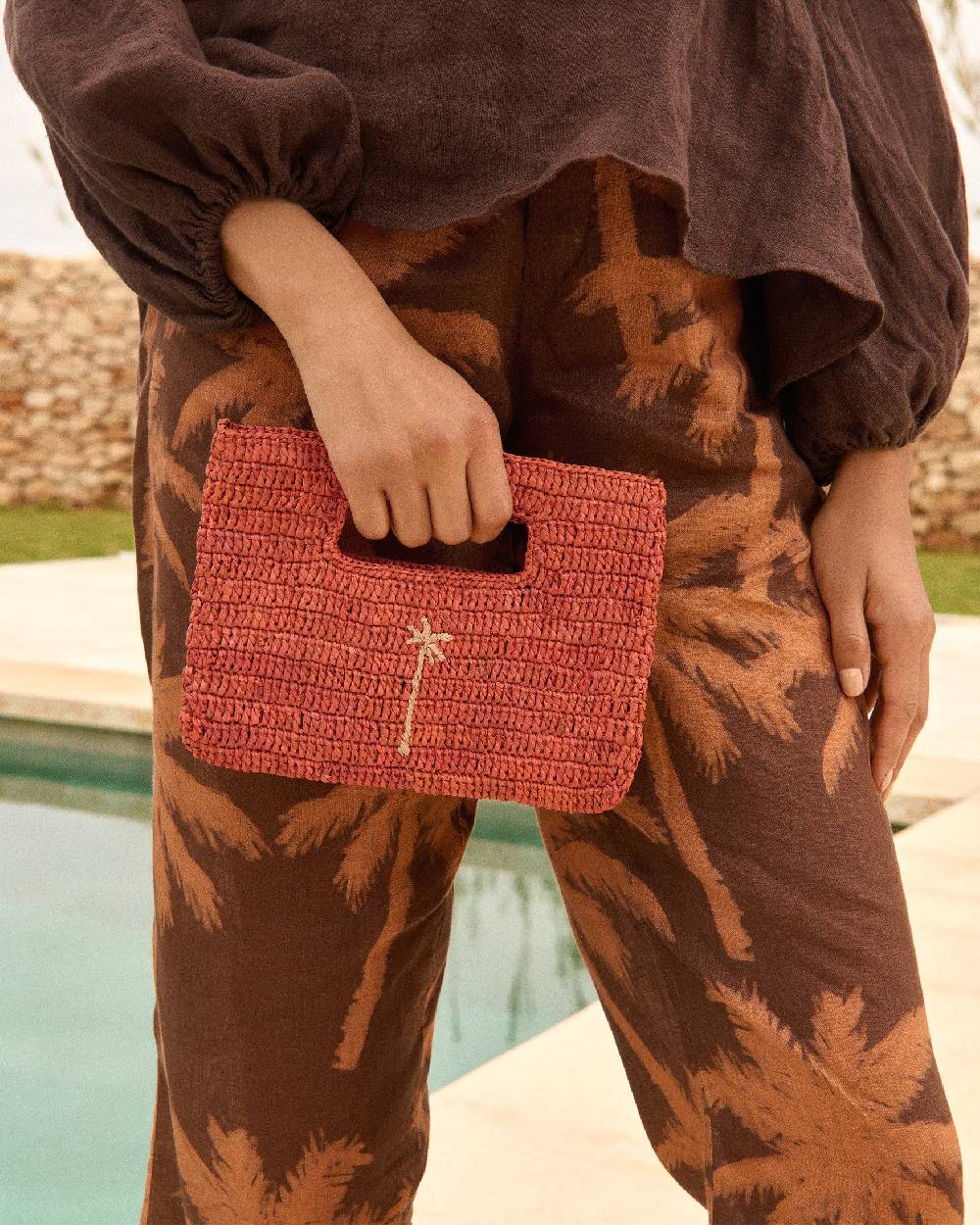 Manebí Raffia Handbag Mini - Rust With Tan Palm Sottocosto
