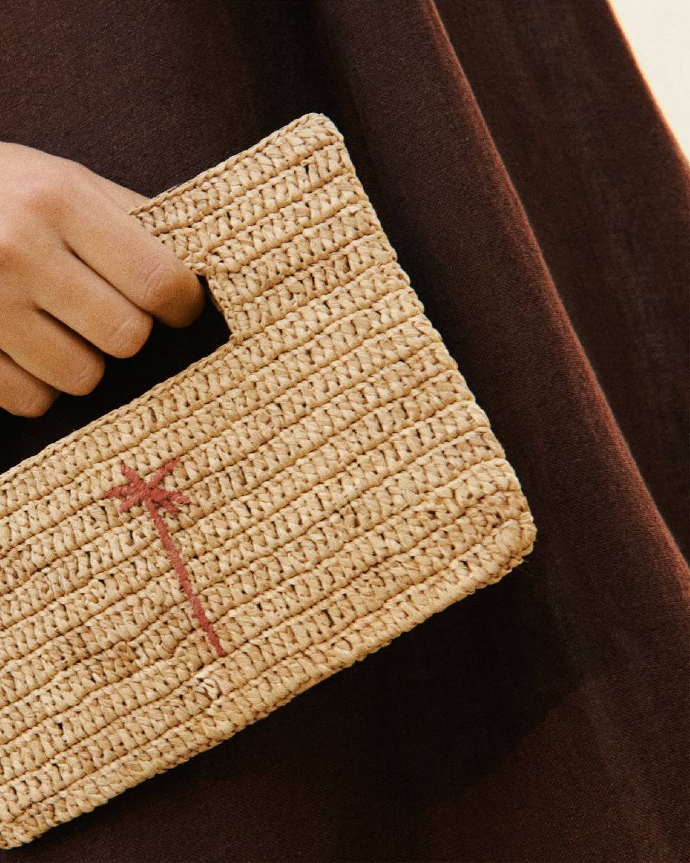 Manebí Raffia Handbag Mini - Tan With Brown Palm Novità