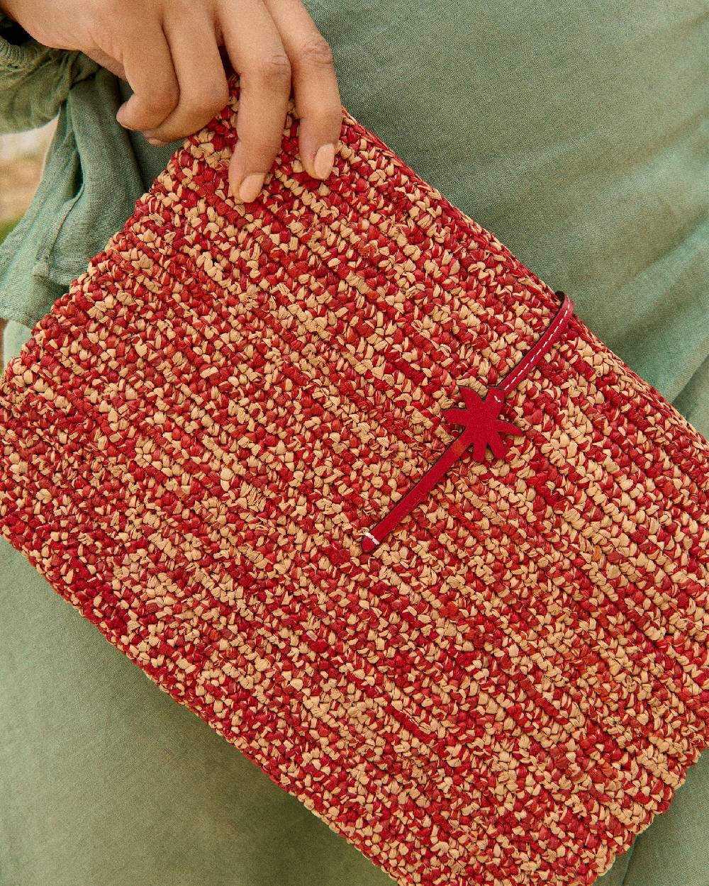 Manebí Raffia Clutch - Leather Palm Rust Tan Mélange \u0026 Rust Sconto