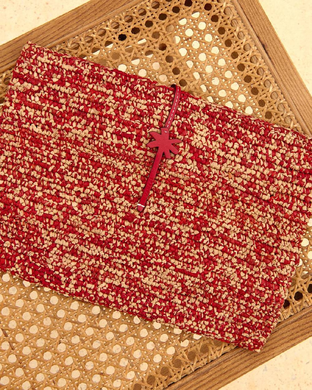 Manebí Raffia Clutch - Leather Palm Rust Tan Mélange \u0026 Rust Sconto