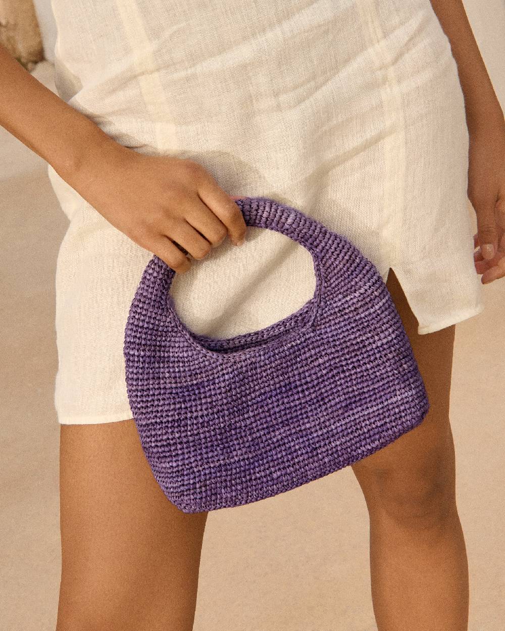 Manebí Raffia Halfmoon Bag - Summer Purple Hotsell