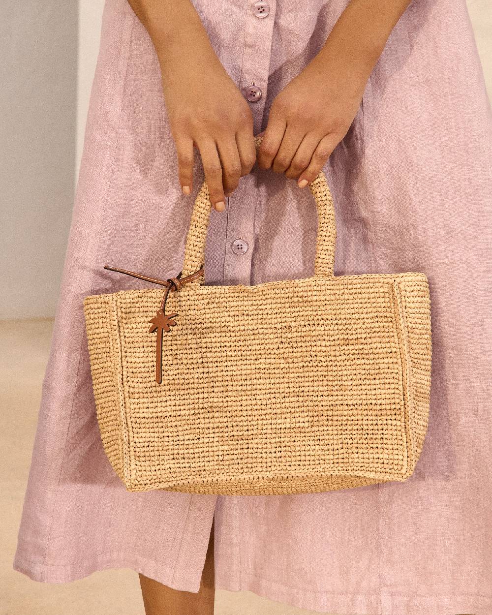 Manebí Raffia Sunset Bag Small - Palm Leather Tag Tan Saldi Di Fabbrica