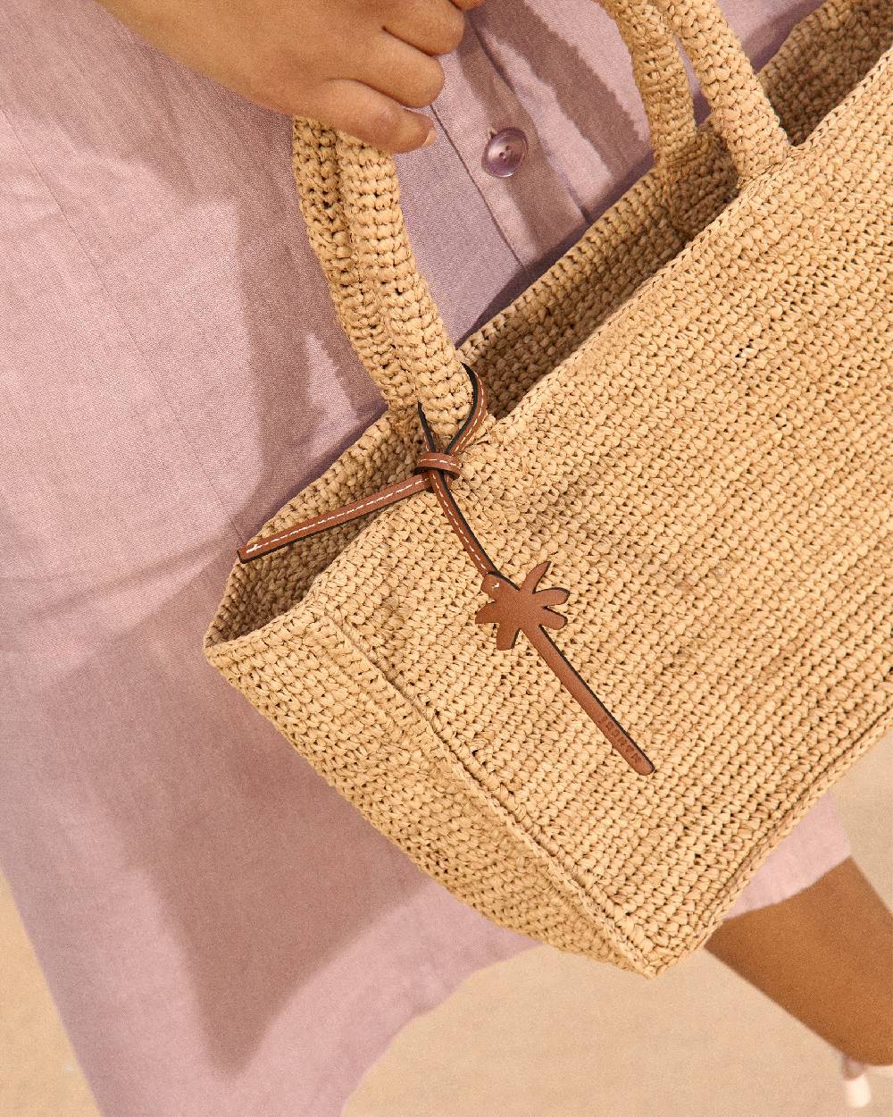 Manebí Raffia Sunset Bag Small - Palm Leather Tag Tan Saldi Di Fabbrica
