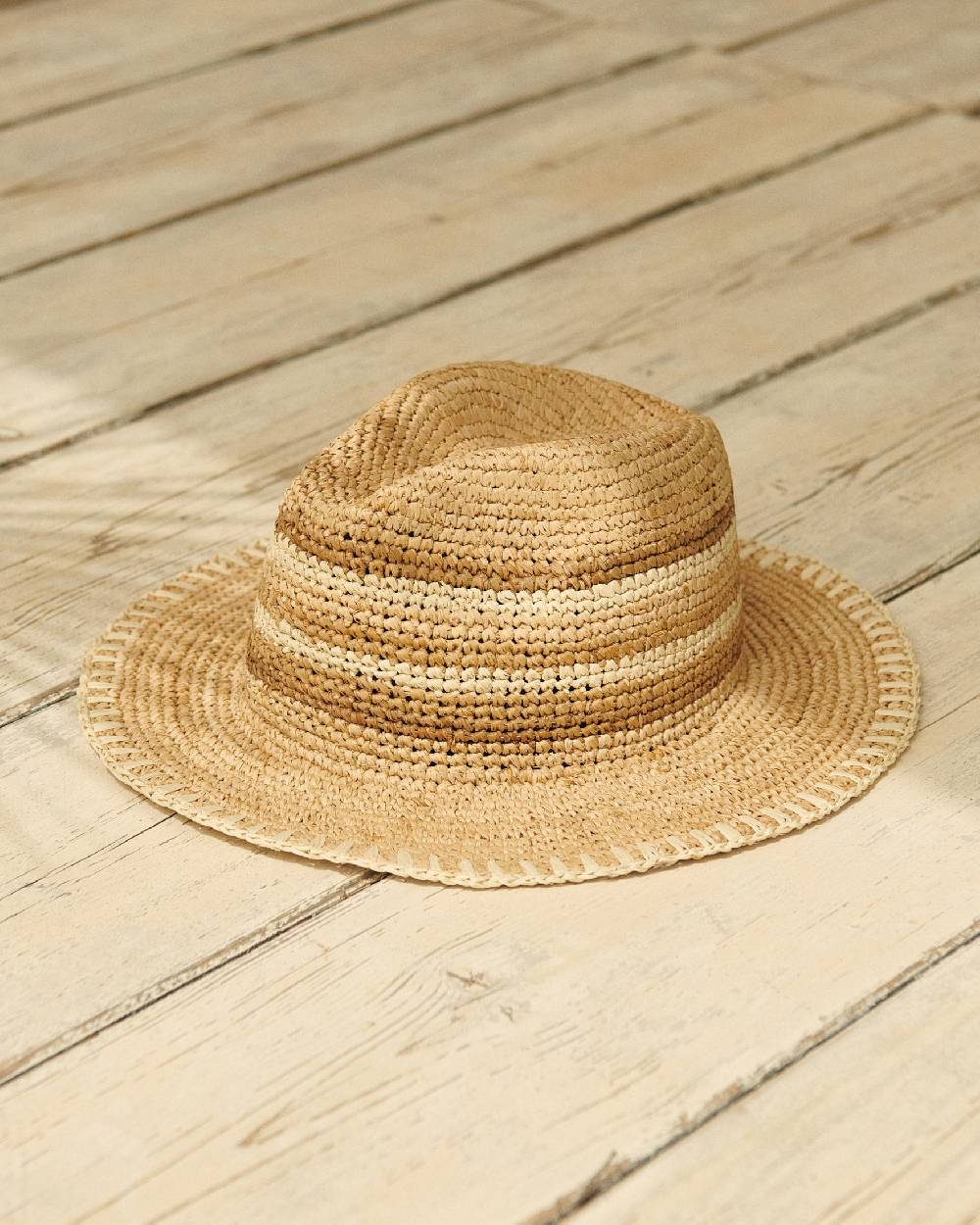 Manebí Raffia Panama Hat - Striped Striped Vendite Flash