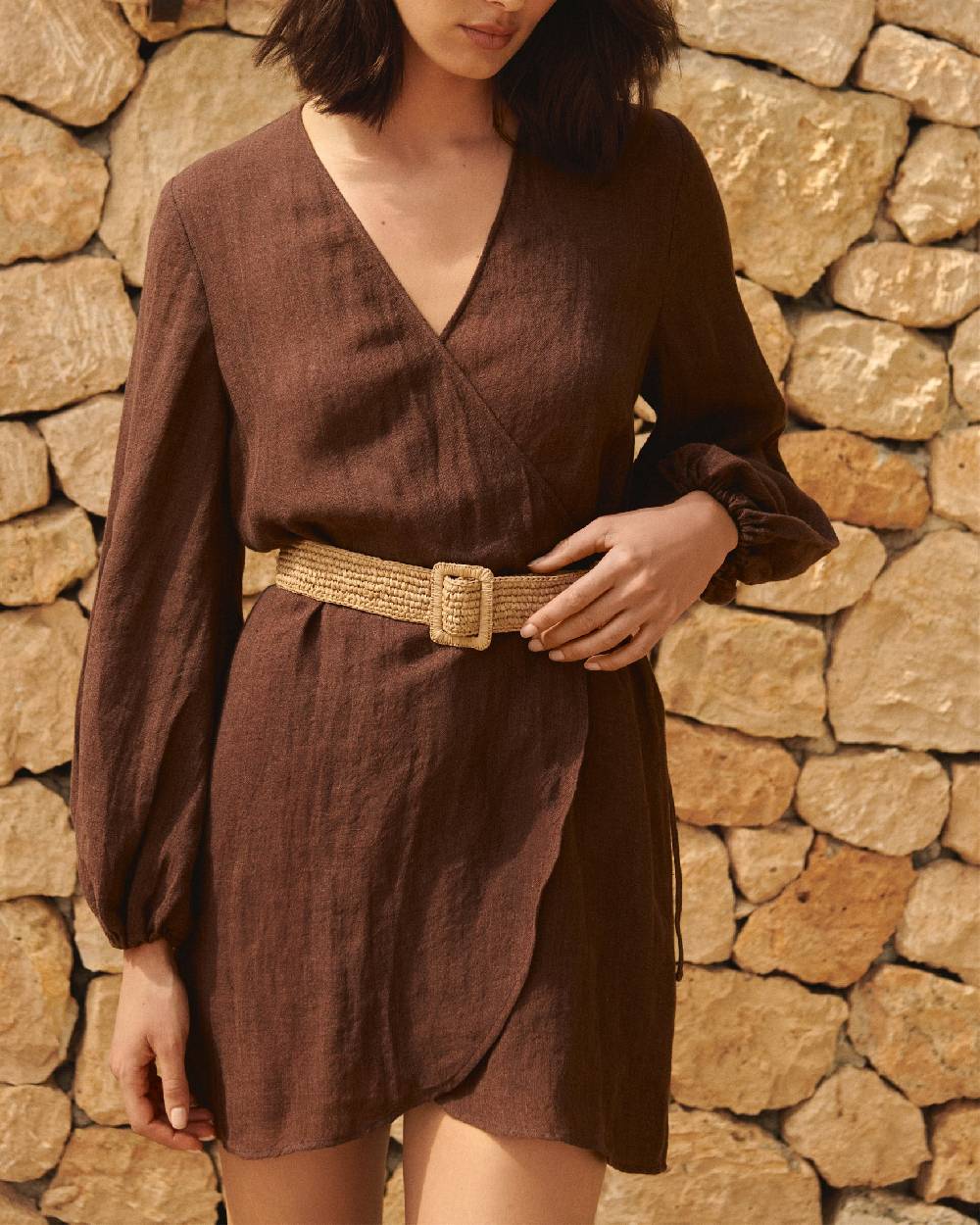Manebí Natural Raffia Belt - Square Buckle - Tan Negozio