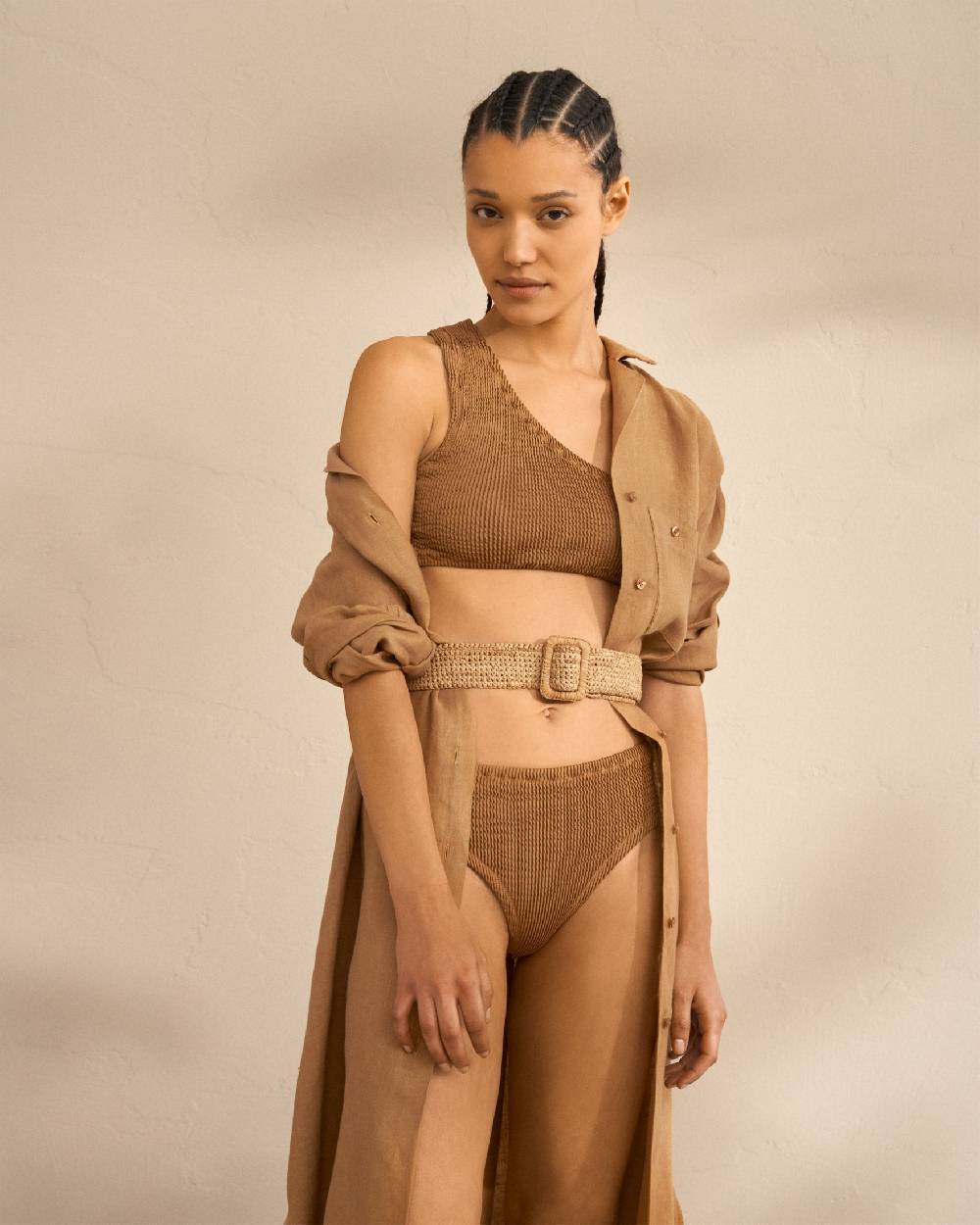Manebí Natural Raffia Belt - Square Buckle - Tan Negozio