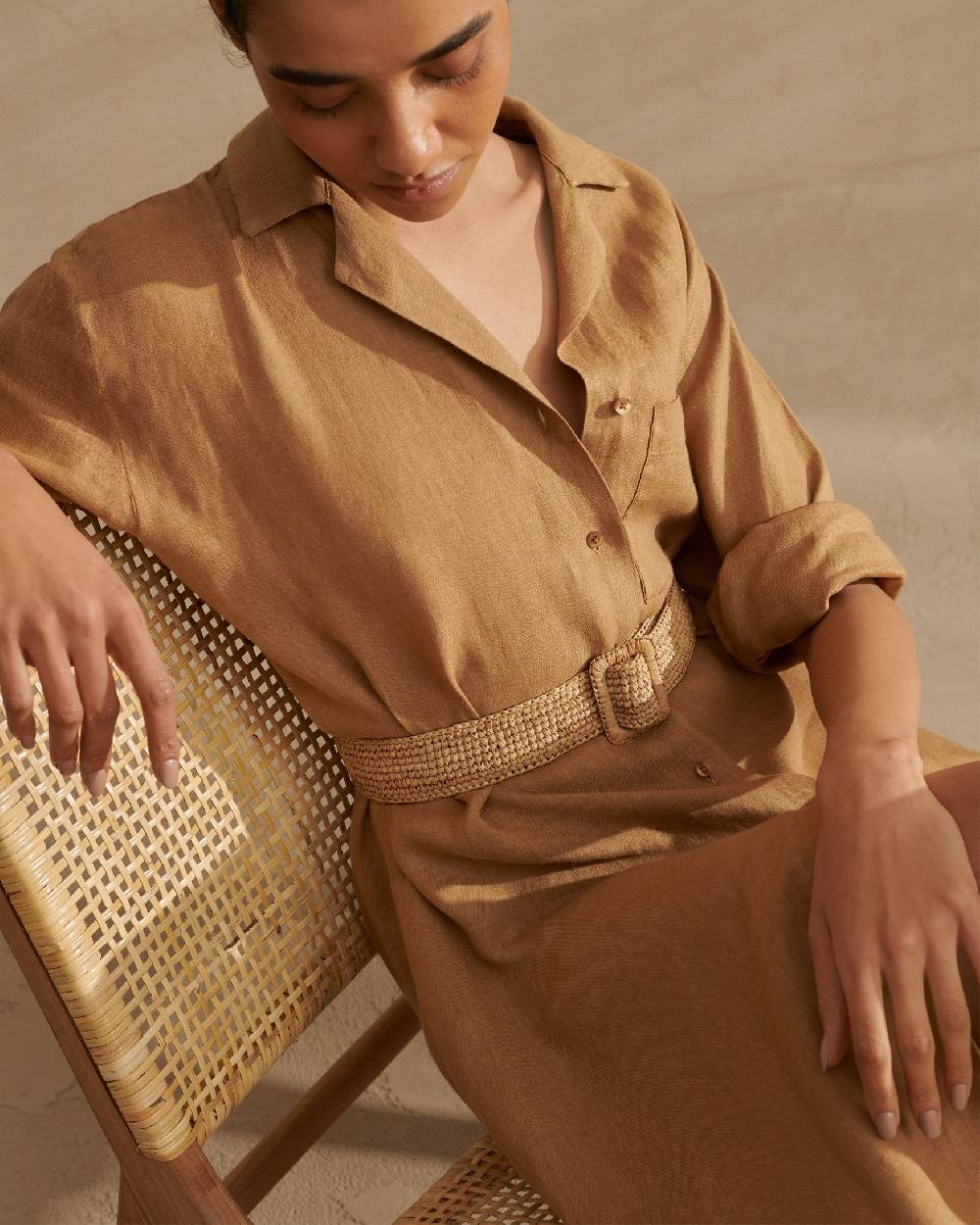 Manebí Natural Raffia Belt - Square Buckle - Tan Negozio