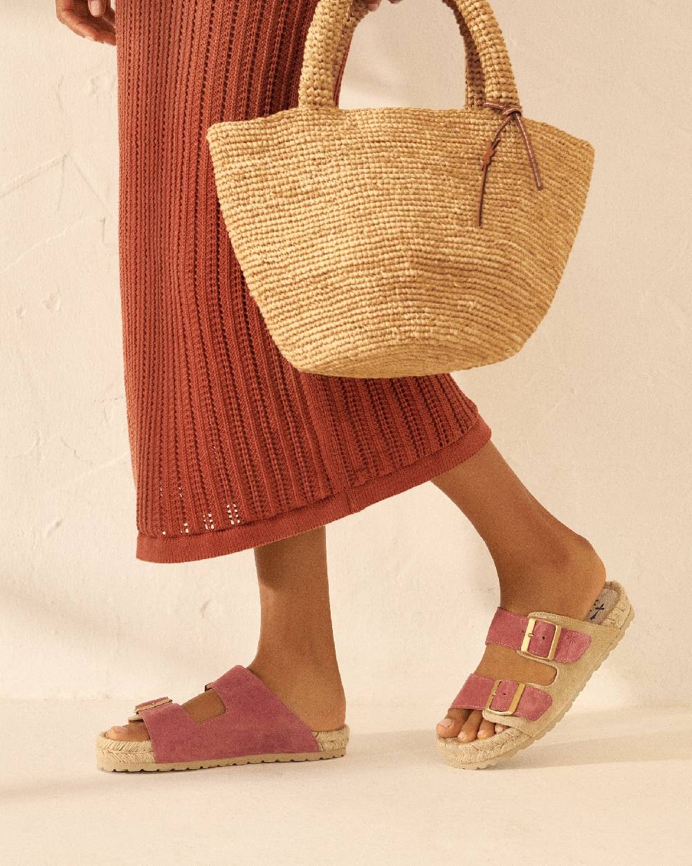 Manebí Raffia Summer Bag Medium - Palm Leather Tag Tan Italy