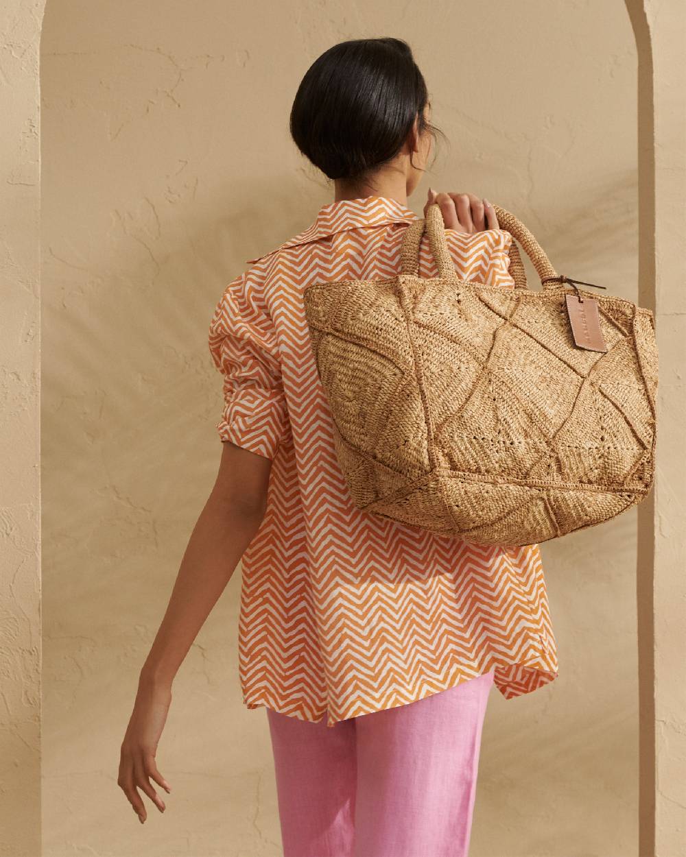 Manebí Raffia Crochet Sunset Bag Large - Tan Italia