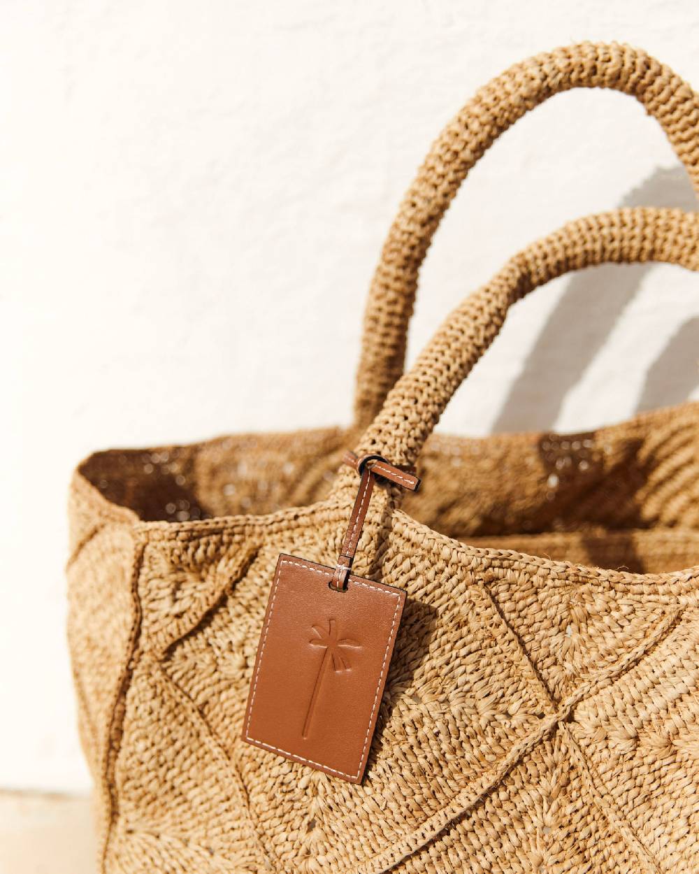 Manebí Raffia Crochet Sunset Bag Large - Tan Italia