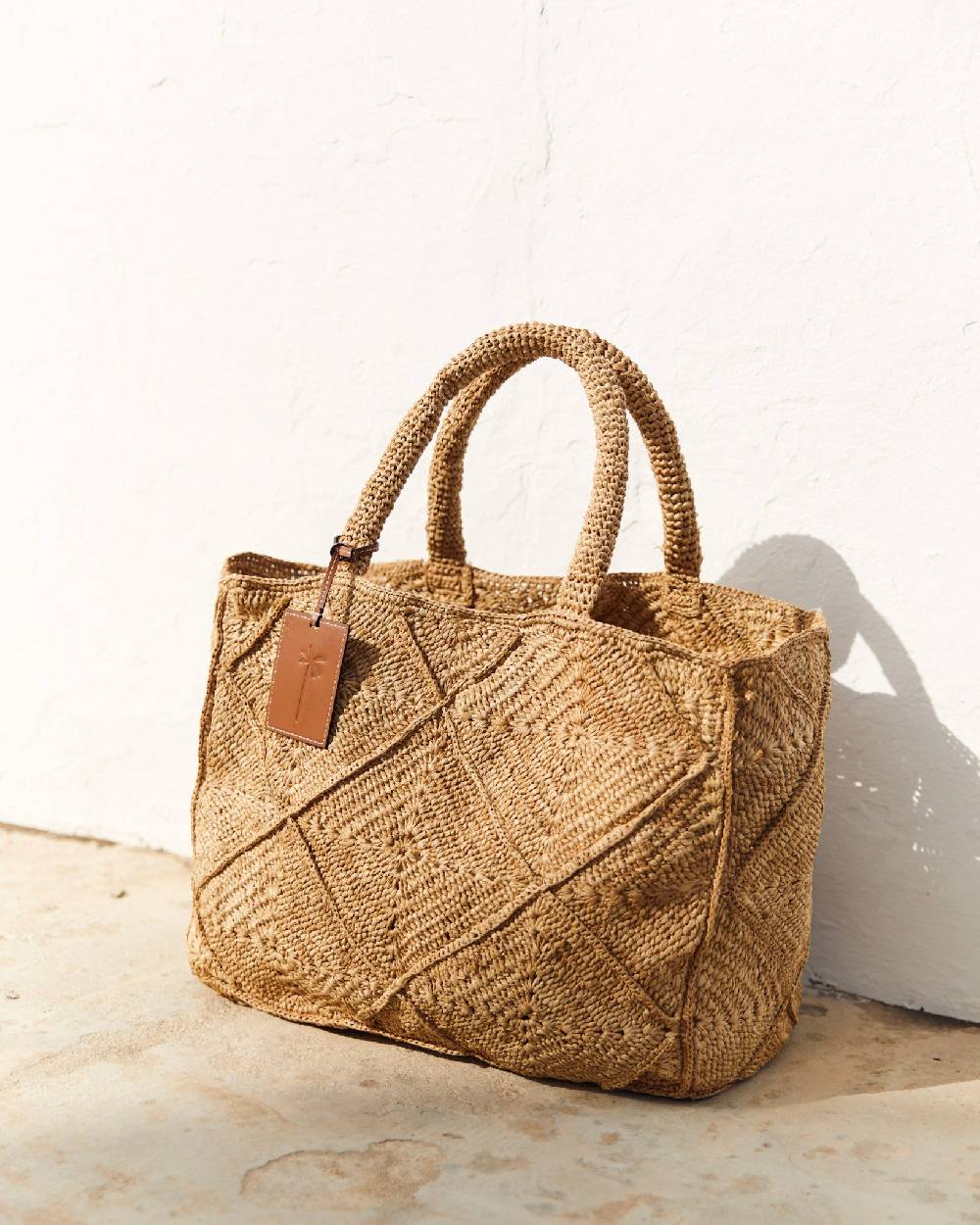 Manebí Raffia Crochet Sunset Bag Large - Tan Italia
