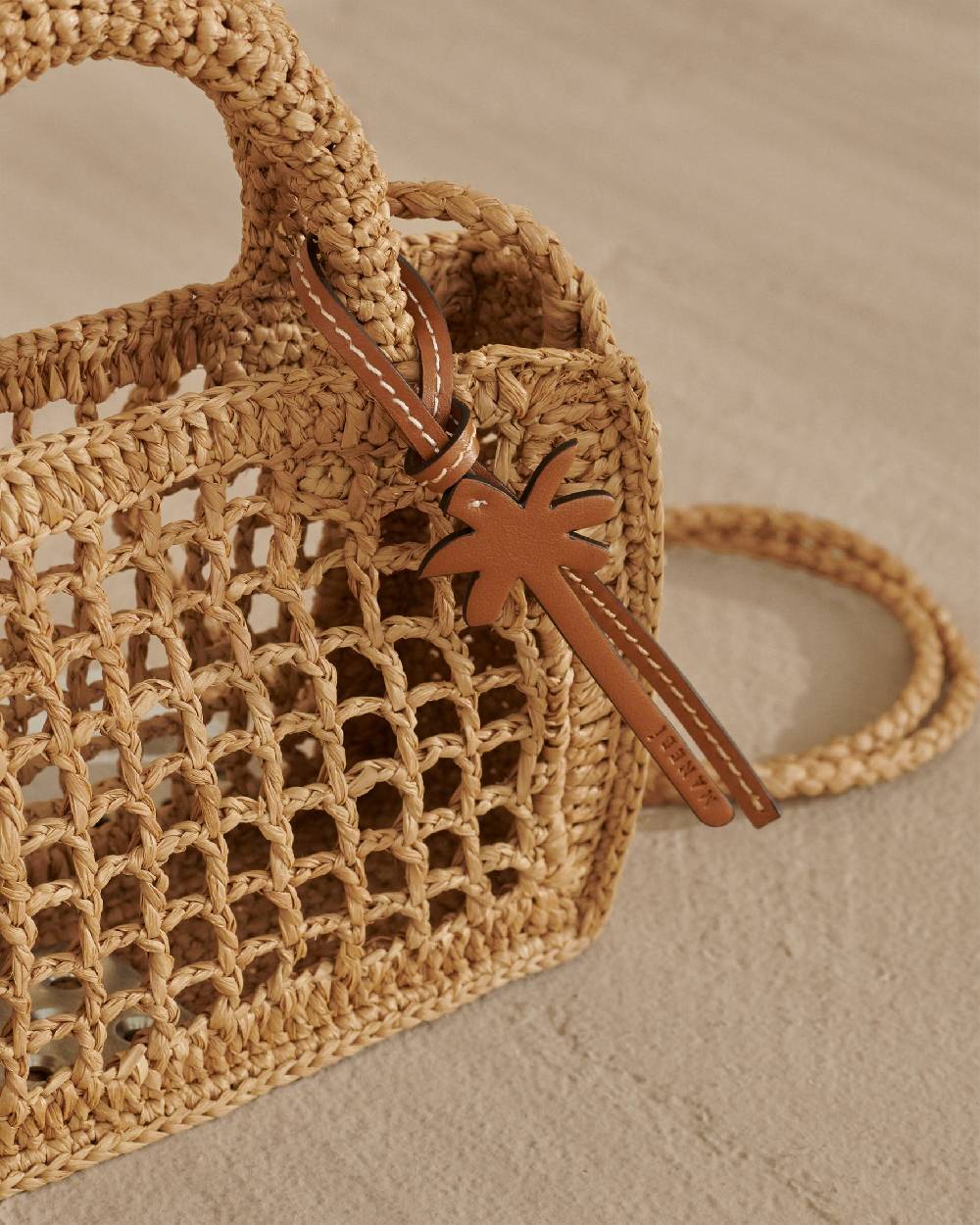 Manebí Natural Raffia Sunset|Bag Mini Net - Palm Leather Tag Tan 2025
