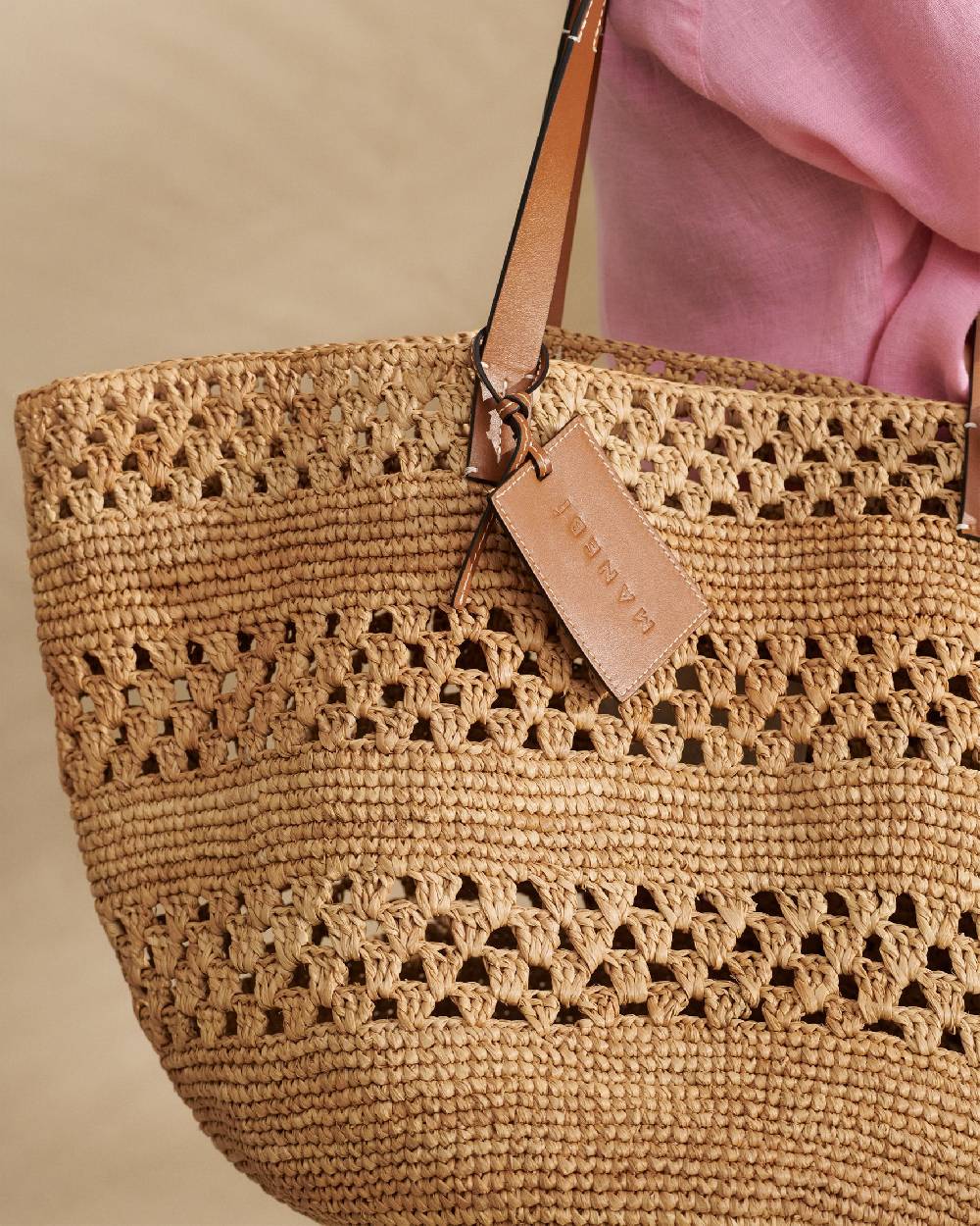 Manebí Weaving Raffia \u0026 Leather Basket Bag - Leather Tag Spedizione Gratuita