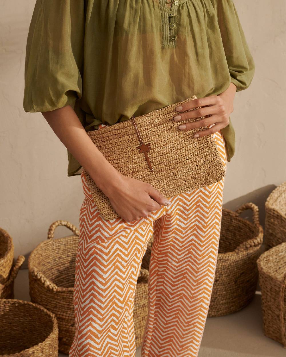 Manebí Raffia Clutch - Leather Palm Tan Pezzi Unici