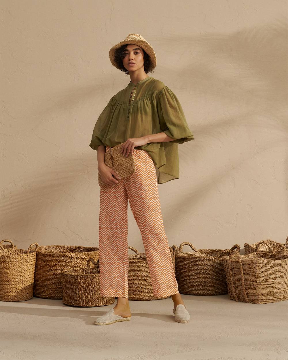 Manebí Raffia Clutch - Leather Palm Tan Pezzi Unici