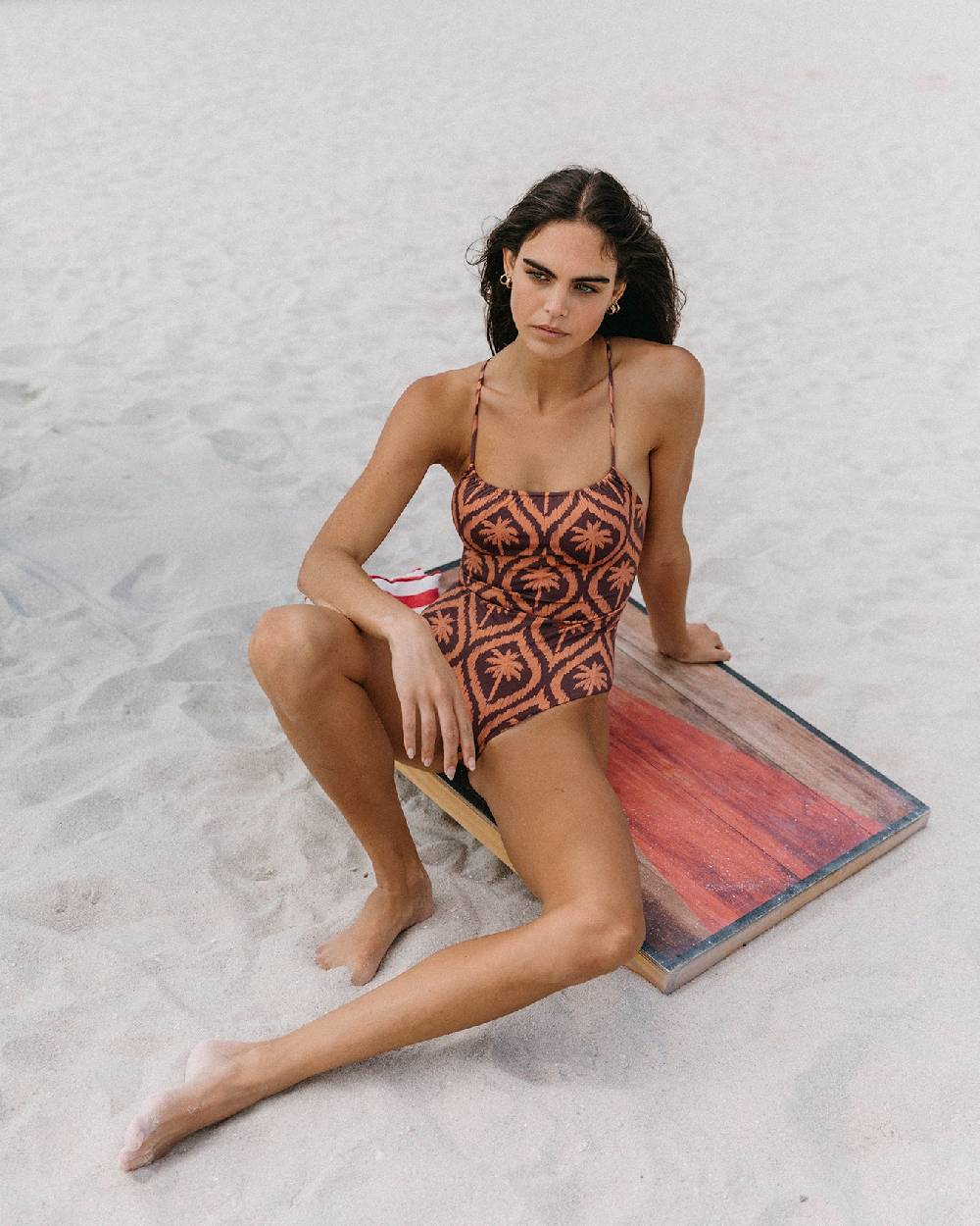 Manebí Printed Cut-out One Piece - Soft Touch Cocoa \u0026 Orange Rust Maxi Ikat Palm Outlet