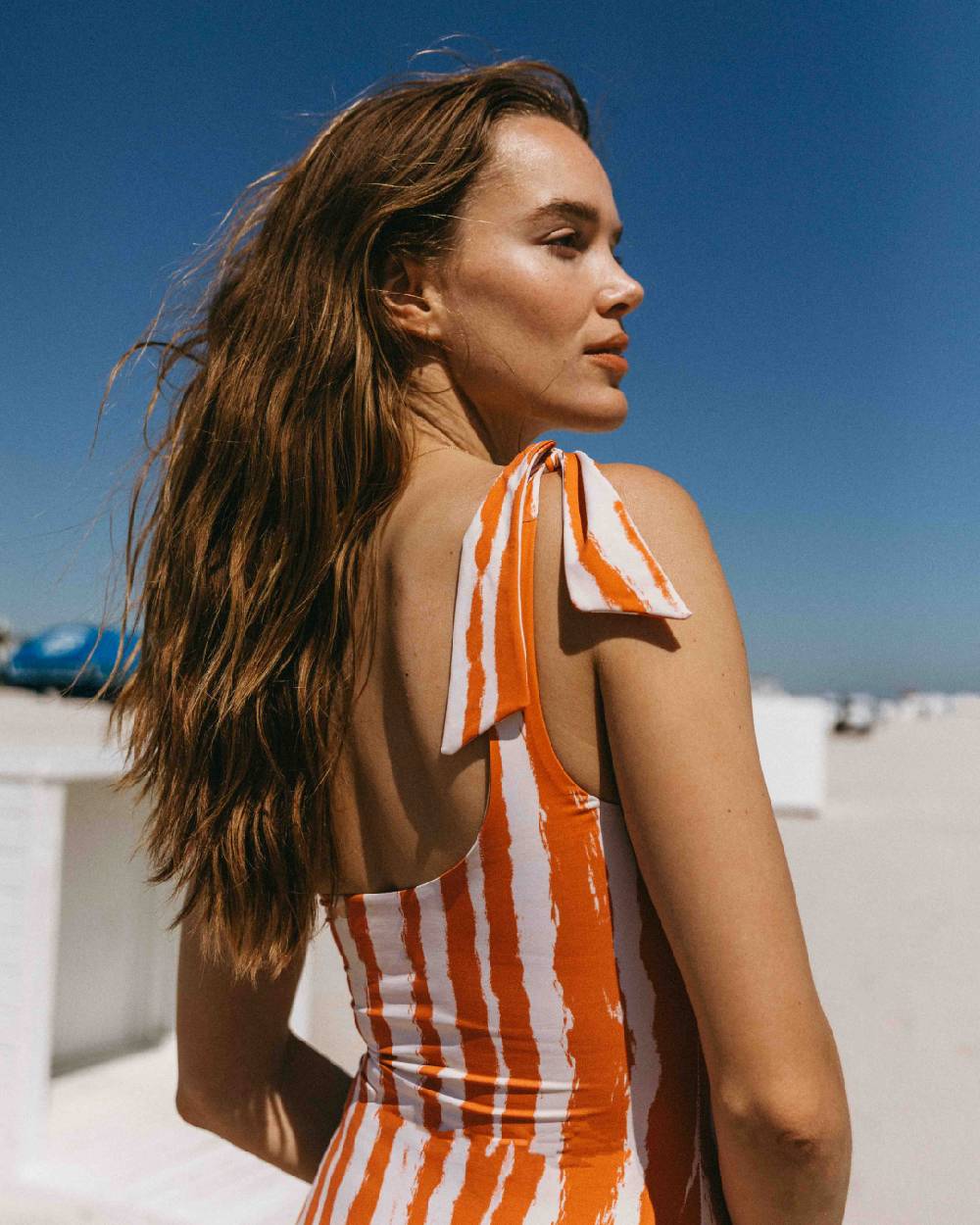 Manebí Printed Tie-Up|One-Shoulder One Piece - Soft Touch Eggnog \u0026 Orange Rust Zebra Italia