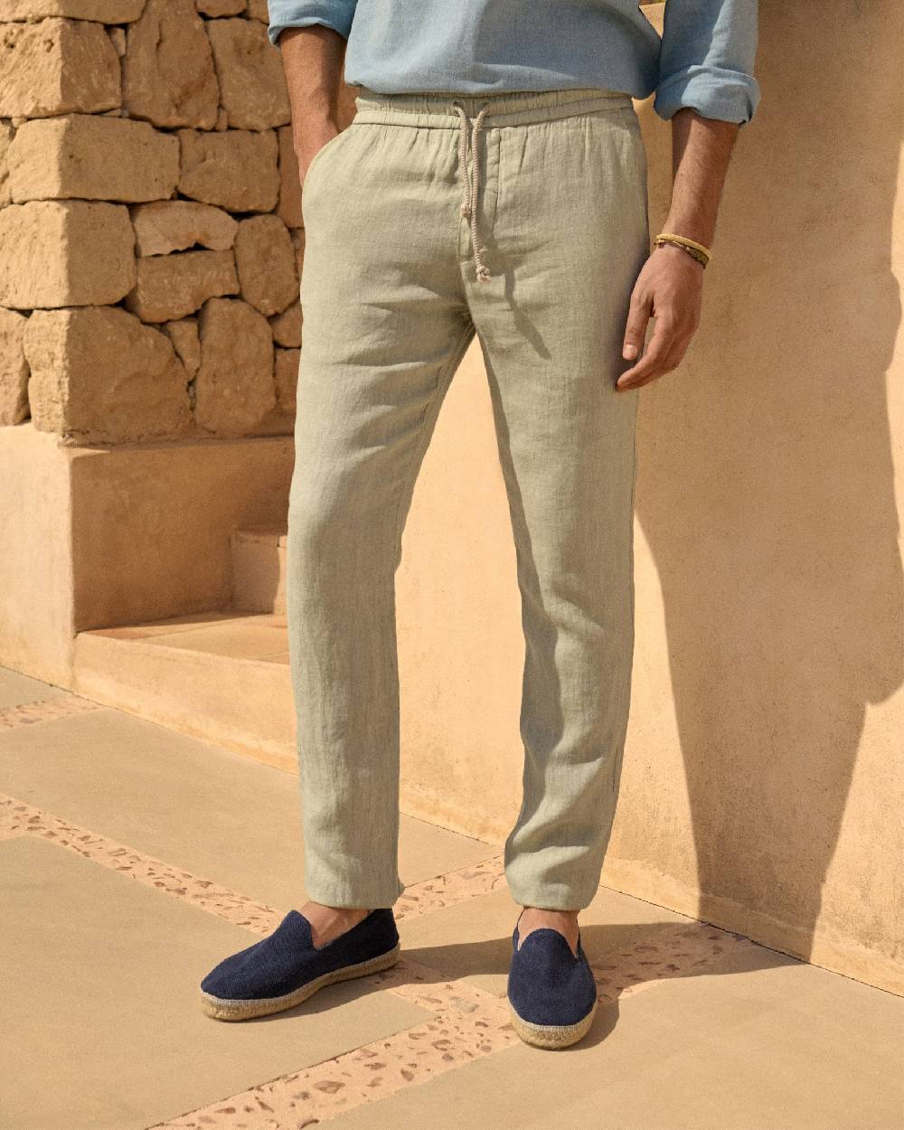 Manebí Washed Linen Venice Trousers - Light Green Fino Al -60%