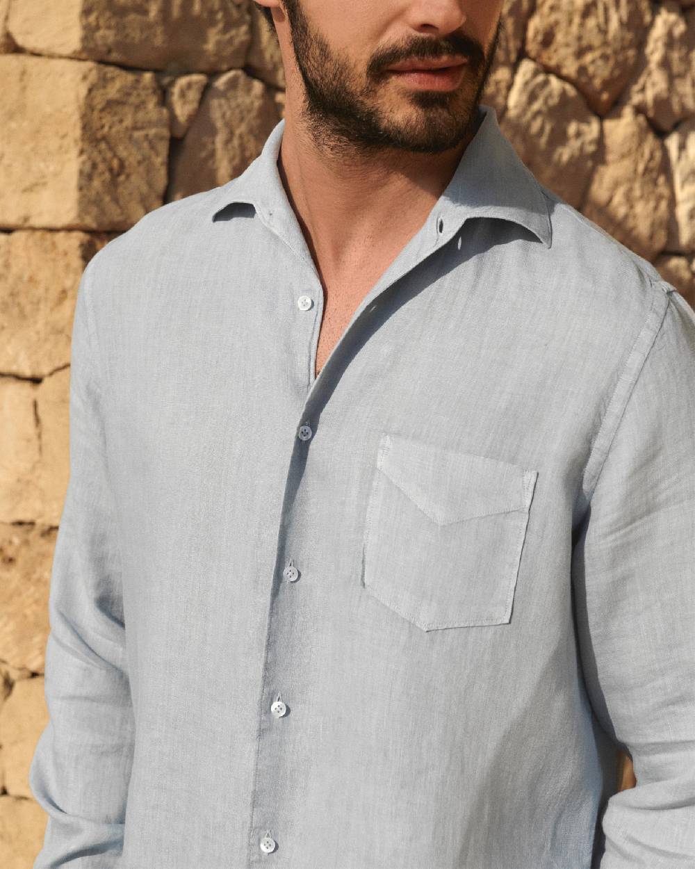 Manebí Washed Linen Panama Shirt - Grey Blue Prezzo Ridotto