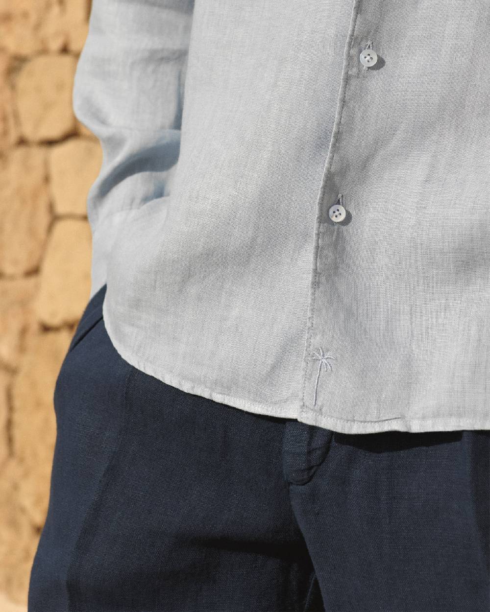 Manebí Washed Linen Panama Shirt - Grey Blue Prezzo Ridotto