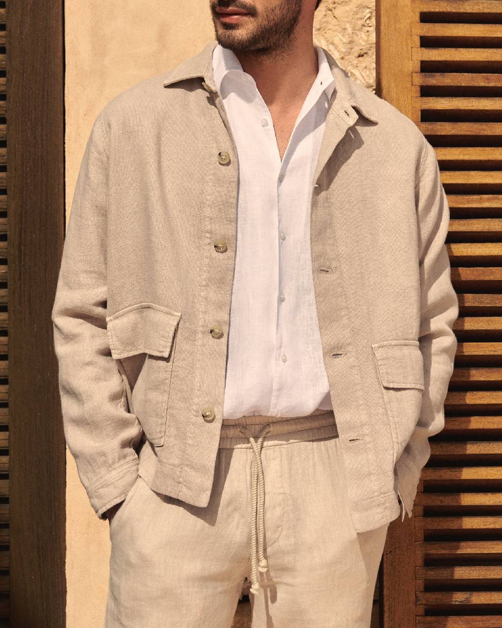 Manebí Linen Sahara Over Jacket - Kaki Beige Convenienza