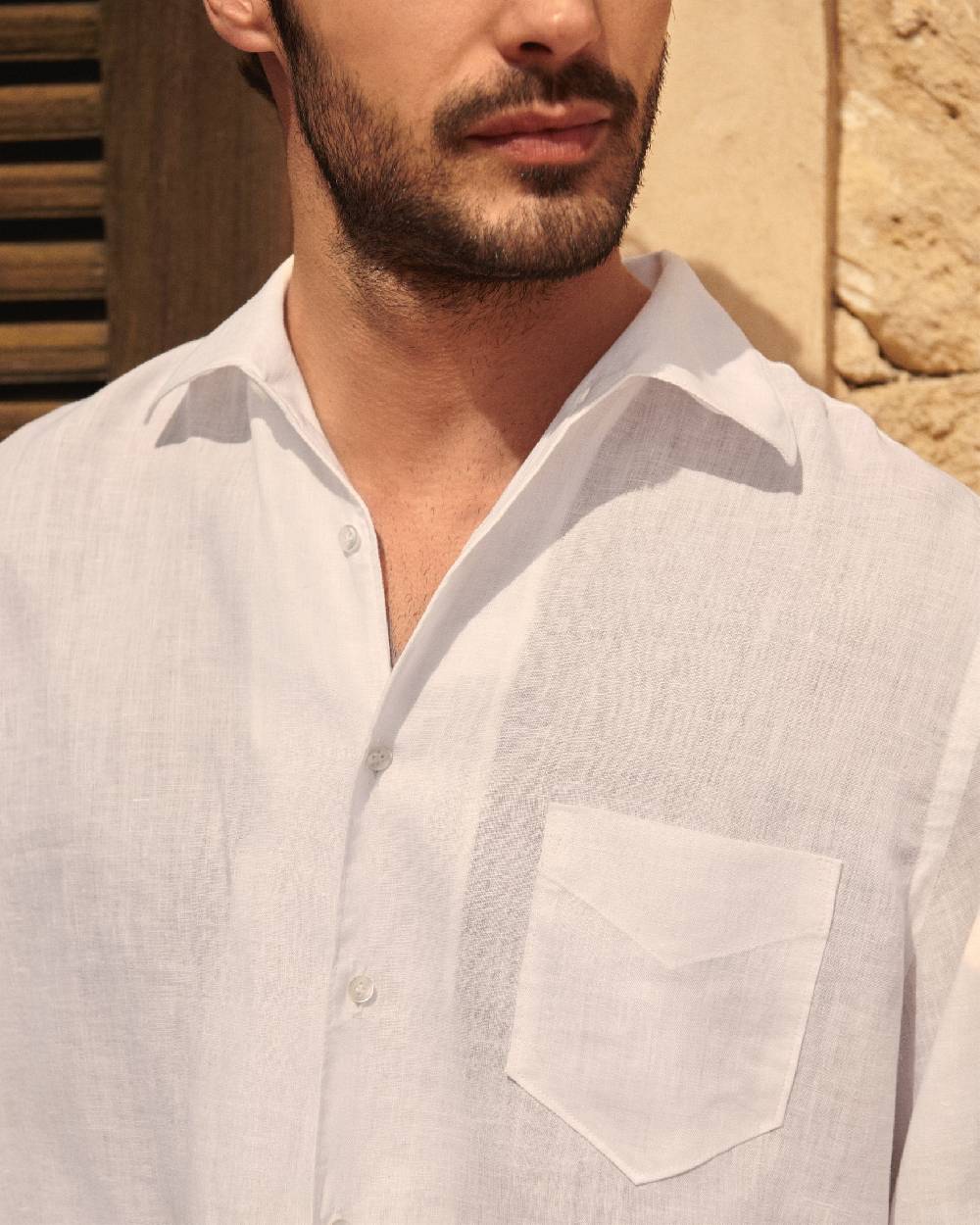 Manebí Linen Panama Shirt - Embroidered Palm White Novità