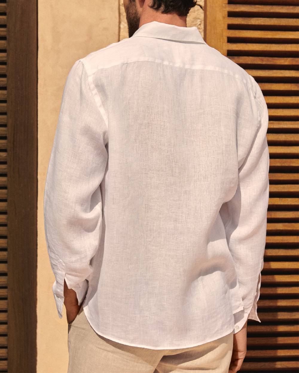 Manebí Linen Panama Shirt - Embroidered Palm White Novità