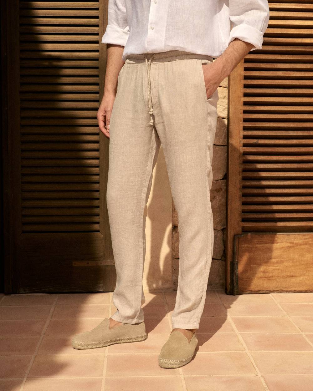 Manebí Washed Linen Venice Trousers - Kaki Beige Presa