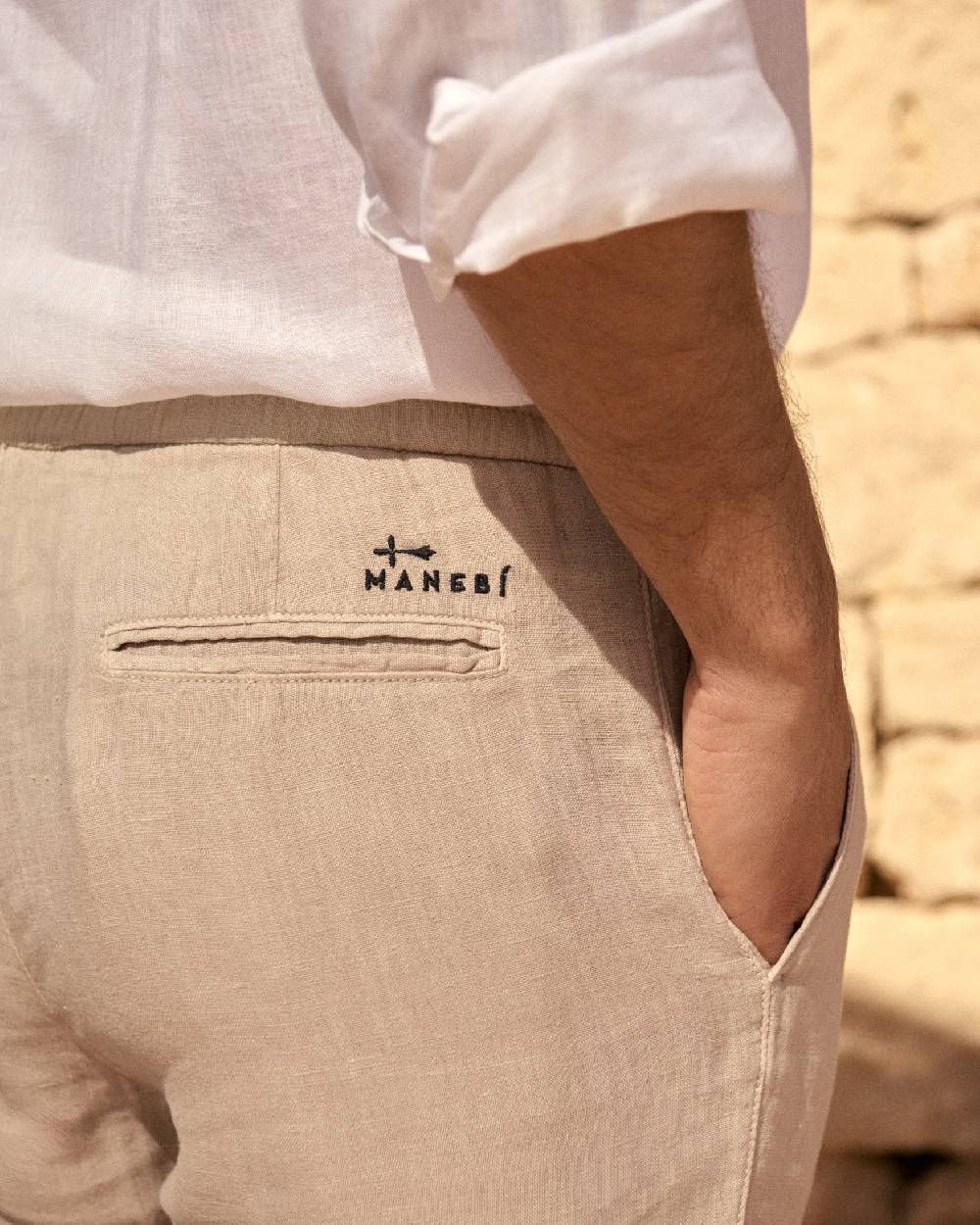 Manebí Washed Linen Venice Trousers - Kaki Beige Presa