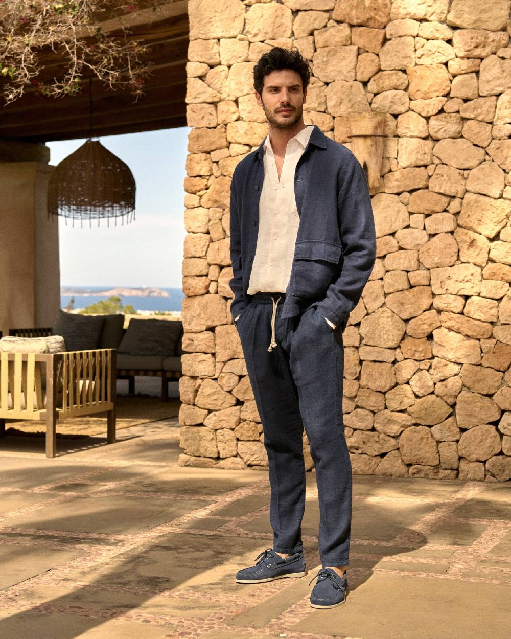 Manebí Woven Linen Santa Barbara Trousers - Night Blue Offerta