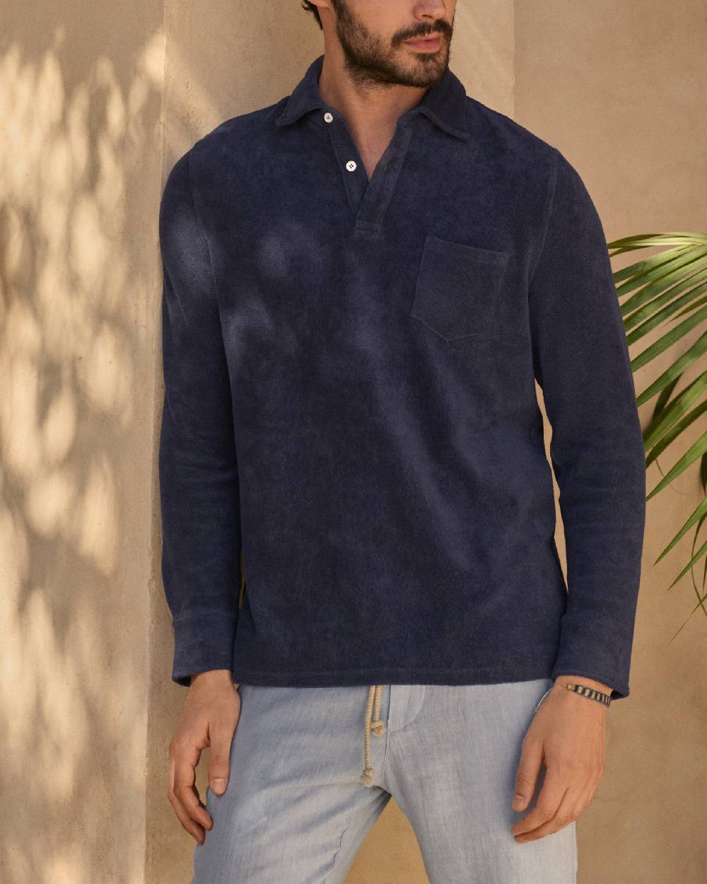 Manebí Organic Terry Cotton|Antonello Polo Shirt - Long Sleeves Navy Economico
