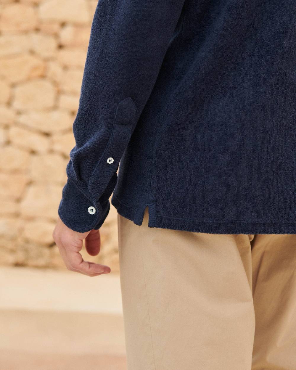 Manebí Organic Terry Cotton|Antonello Polo Shirt - Long Sleeves Navy Economico