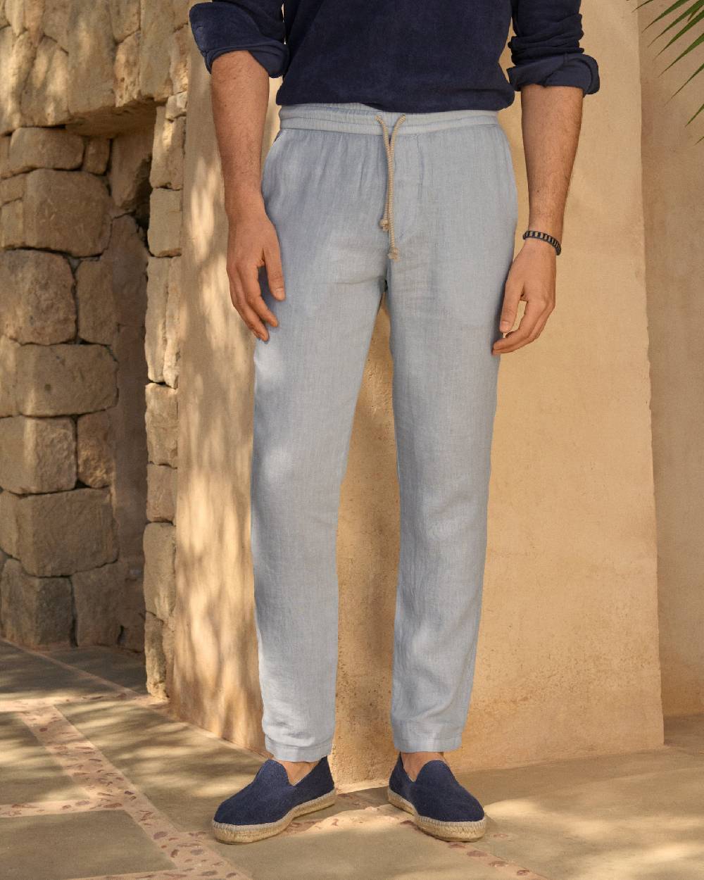 Manebí Washed Linen Venice Trousers - Grey Blue Online