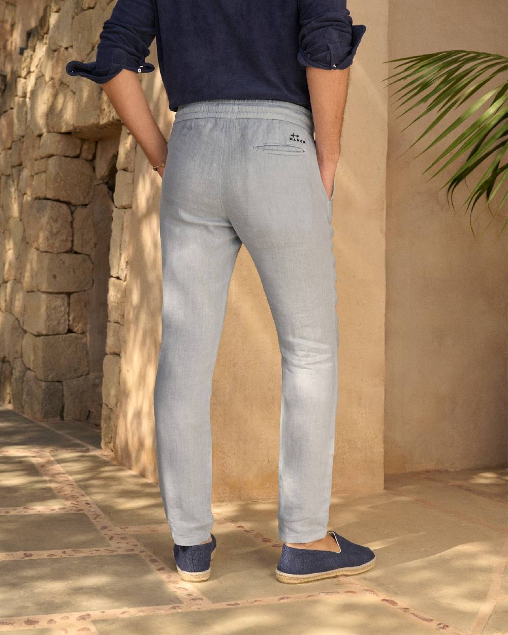 Manebí Washed Linen Venice Trousers - Grey Blue Online