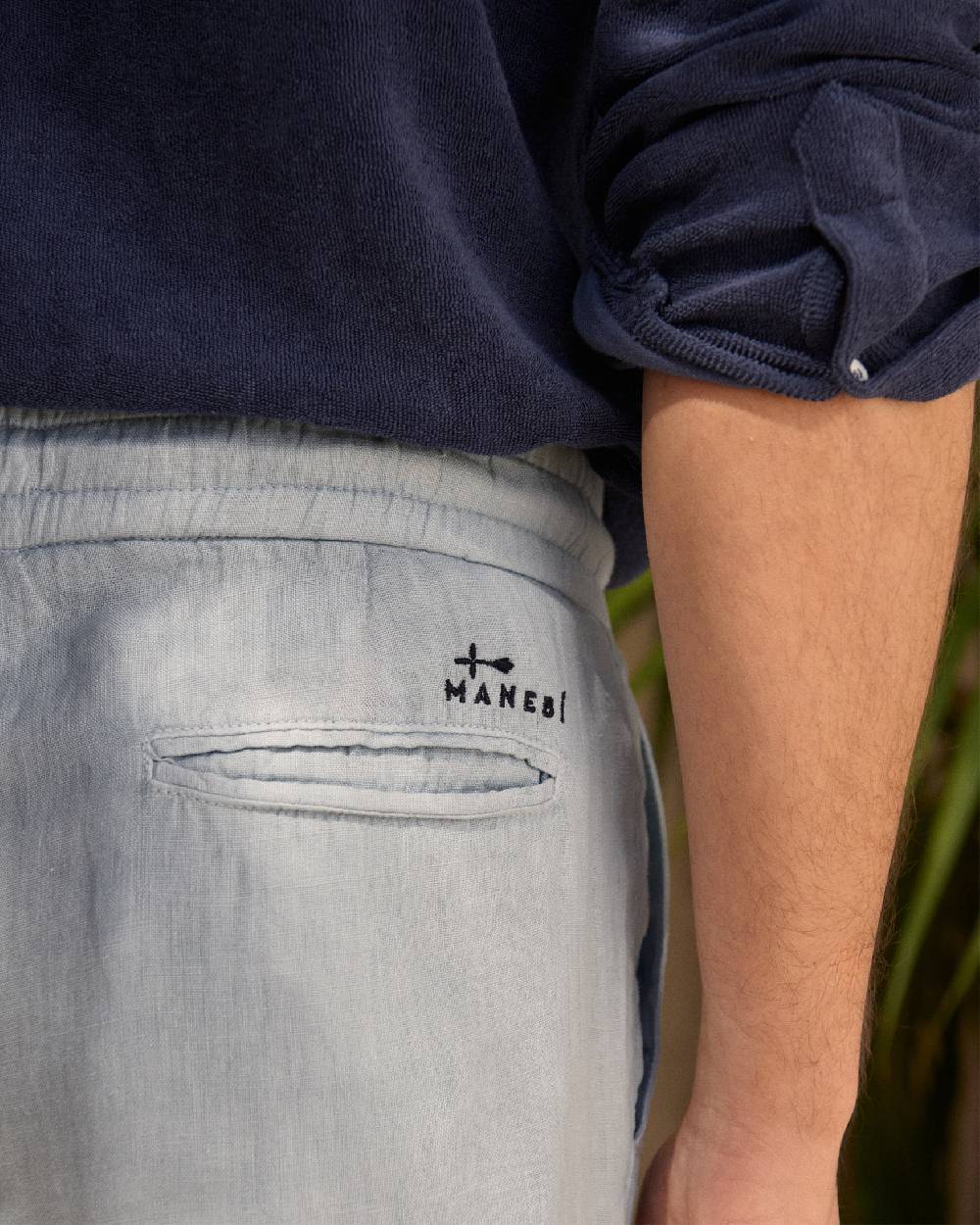 Manebí Washed Linen Venice Trousers - Grey Blue Online