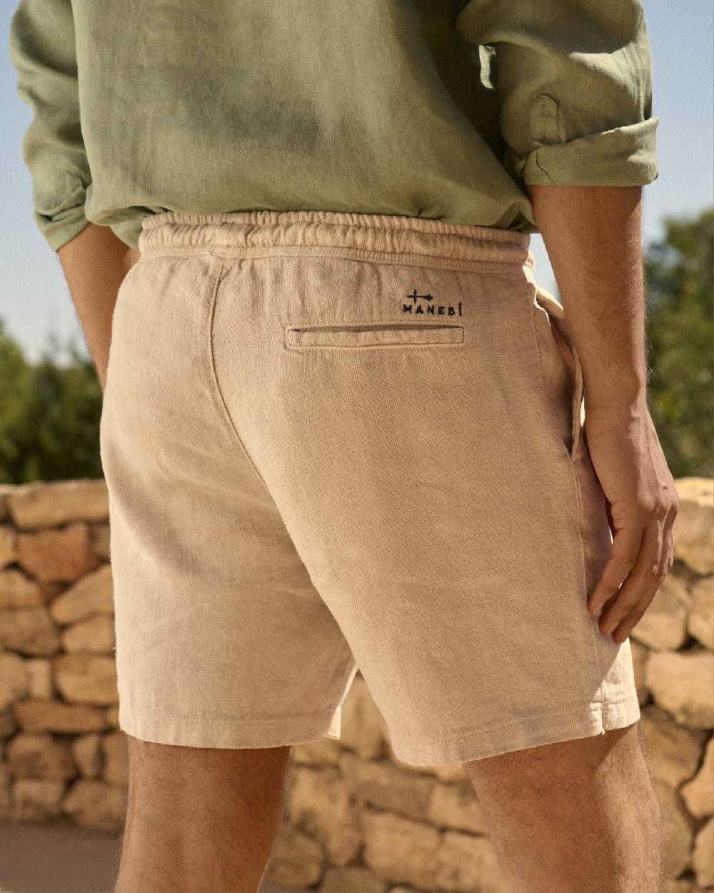 Manebí Woven Linen Malibu Shorts - Kaki Beige In Vendita