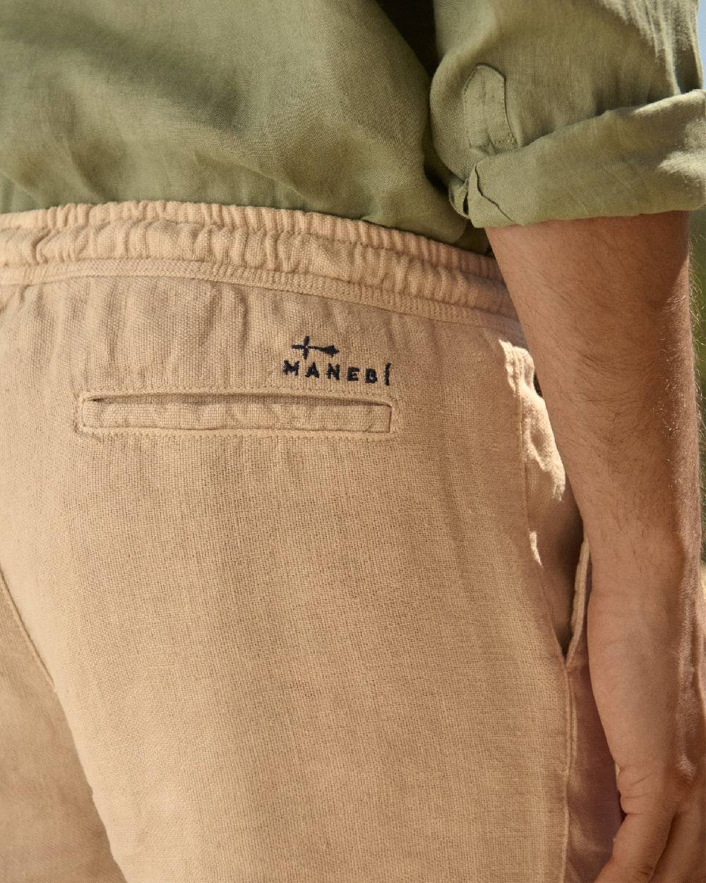 Manebí Woven Linen Malibu Shorts - Kaki Beige In Vendita